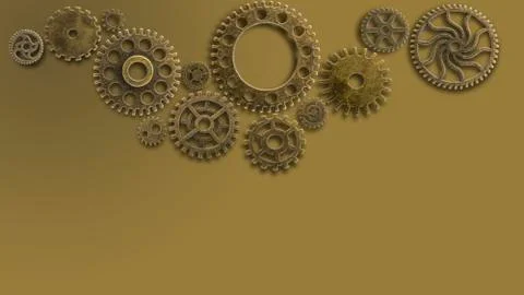 Training old cogs on a worn isolated technology machine New future metal gold Stock Illustration