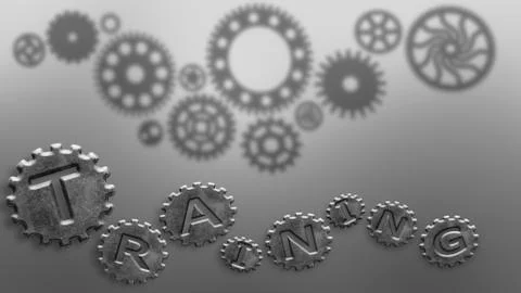 Training old cogs on a worn isolated technology machine New future metal gold Stock Illustration