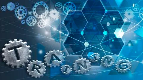 Training old cogs on a worn isolated technology machine New future metal gold Stock Illustration