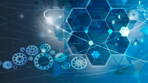 Training old cogs on a worn isolated technology machine New future metal gold Illustrazione stock