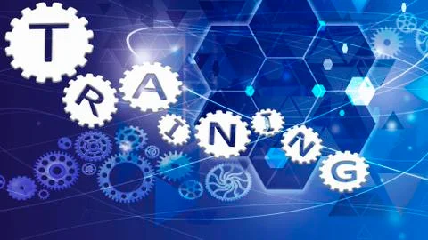 Training old cogs on a worn isolated technology machine New future metal gold Stock Illustration