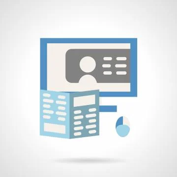 Training online flat color vector icon. Illustrazione stock