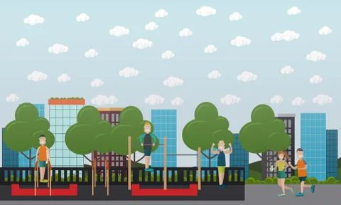 Training outdoors concept vector flat illustration Illustrazione stock