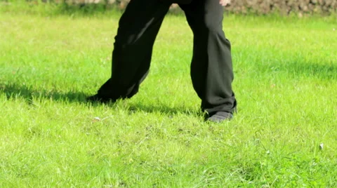 Training in the park. Man practicing elements of tai chi. HD Vidéo 65214645