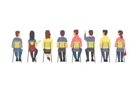 Training with People Characters Sitting in Row on Chairs Listening Back View 스톡 일러스트