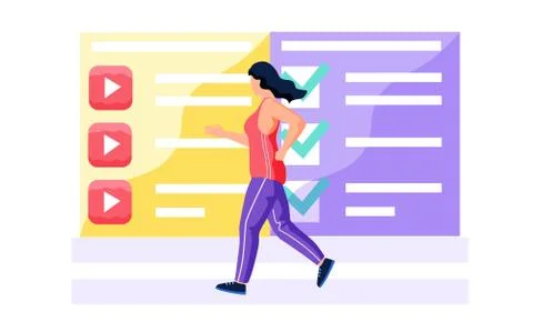 Training program for beginners. Jogging plan for the day. Young woman is running 스톡 일러스트