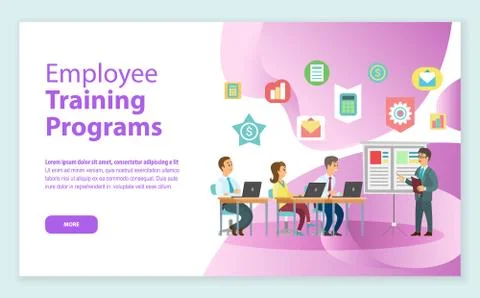 Training Programs, Workers and Laptop Web Vector Ilustración de archivo