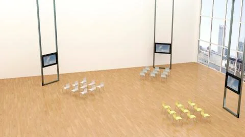 Training room with three monitors, 3D Rendering Illustrazione stock