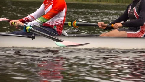 Training in rowing on the lake. Slow motion. Stock Footage 85190055