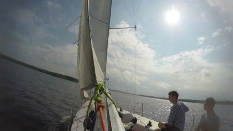 Training sailors with sails and running sports yacht in training with an Stock Footage 83603910
