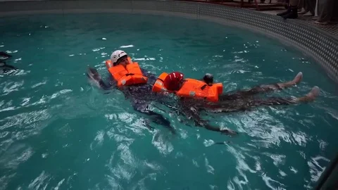 Training salvation on the water  Stock Footage 83930154