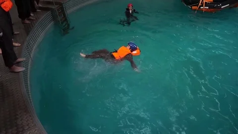 Training salvation on the water  Stock Footage 83930181