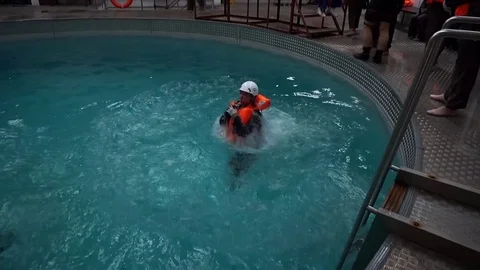 Training salvation on the water  Stock Footage 83930203