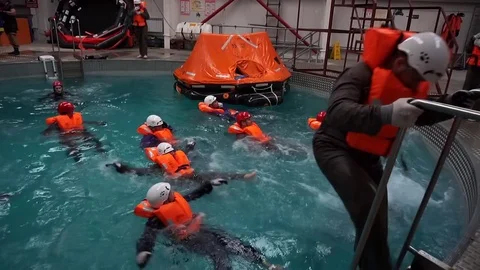Training salvation on the water  Stock Footage 83930223