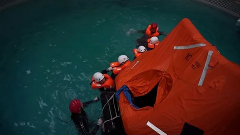 Training salvation on the water  Stock Footage 83930227