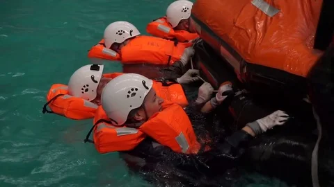 Training salvation on the water  Stock Footage 83930230
