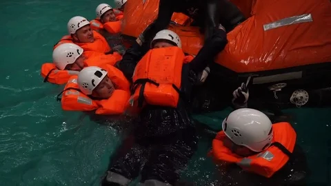 Training salvation on the water  Stock Footage 83930232