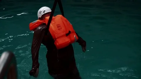 Training salvation on the water  Stock Footage 83930240