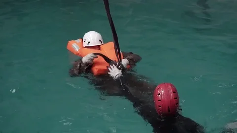Training salvation on the water  Stock Footage 83930248