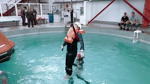 Training salvation on the water  Stock Footage 83930250