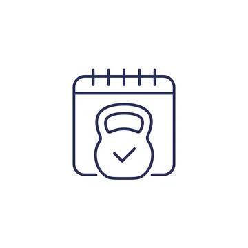 Training schedule line icon with a kettlebell Stock-Illustration