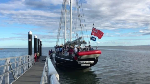 Training Schooner Parked At Dock 스톡 동영상 75434189