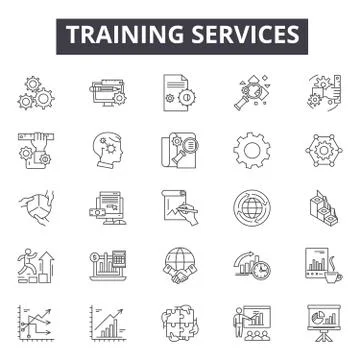 Training services line icons for web and mobile design. Editable stroke signs Stock Illustration