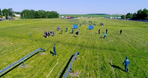 Training session of rescuers and firefighters. Obstacle course Stock Footage 101009504