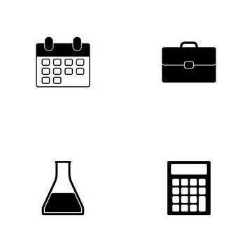Training - a set of black four solid icons isolated on a white background Stock Illustration