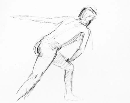 Training sketch of model standing in discus pose Ilustración de archivo
