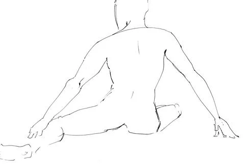 Training sketch of nude model sits on splits Ilustración de archivo