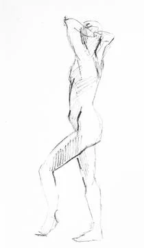Training sketch of nude model standing sideways Stock Illustration