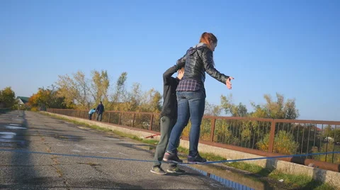 Training Slacklining Stock Footage 56431429