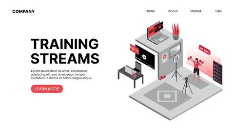 Training Streams. Vlogging. Horizontal Web Landing Page Stock Illustration