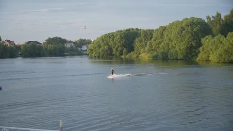 Training a surfer on the lake 스톡 동영상 80061459
