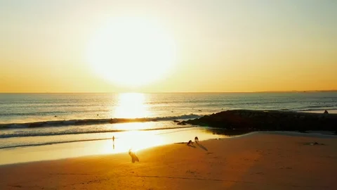 Training surfers on the Costa da Caparica beach, Portugal Stock Footage