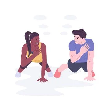 Training together isolated cartoon vector illustrations. Ilustración de archivo