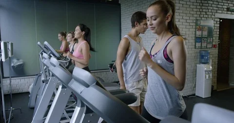 Training on the treadmill finished Stock Footage 82228085