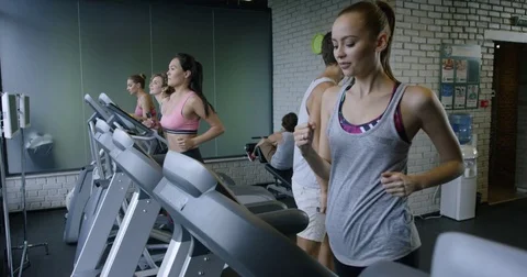 Training on the treadmill finished Stock Footage 82228231