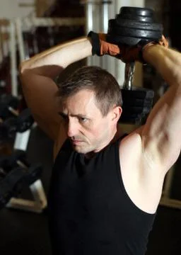 Training triceps weights dumbbell Stock Photos