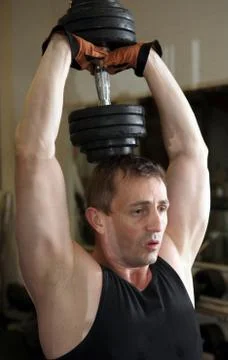 Training triceps weights dumbbell Stock Photos