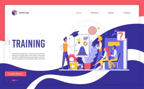Training website landing page, flat cartoon vector illustration. Stock Illustration