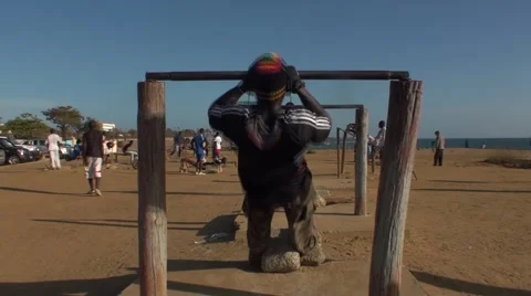 Training of Weightlifting on the seaside of Dakar Stock Footage 52556382