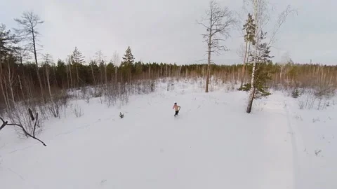 Training in the winter forest. Stockbeeldmateriaal 150804210
