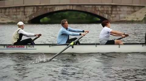 Training in the Women's eights rowing, Close-up (SLOW) Video stock 11374344