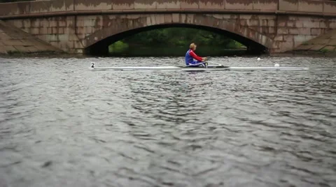 Training in the Women's single rowing Stock Footage