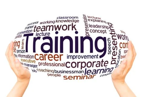 Training word cloud hand sphere concept Stock Photos
