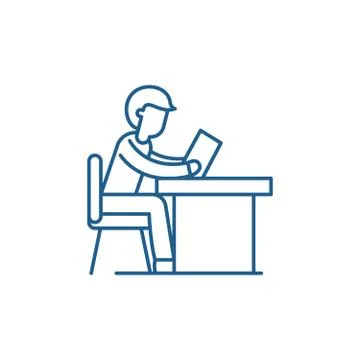 Training at work line icon concept. Training at work flat vector symbol, sign Stock Illustration