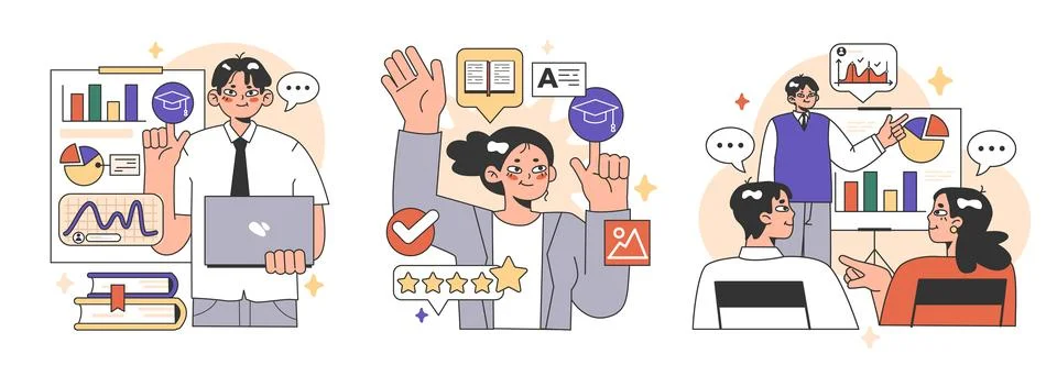 Training workshop set. Interactive training process. Professional development. Stock Illustration