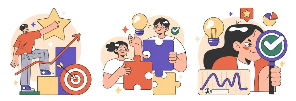 Training workshop set. Interactive training process. Professional development. Stock Illustration